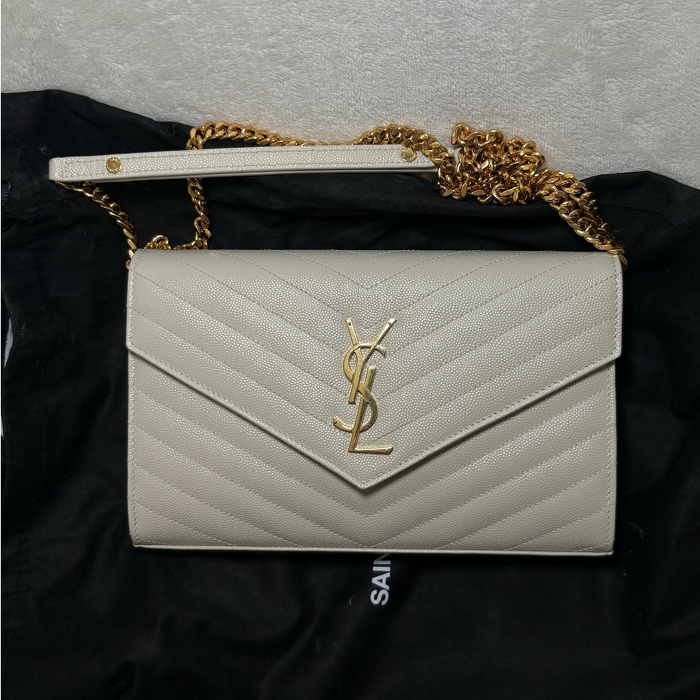 Saint Laurent Cream Quilted Leather Bag